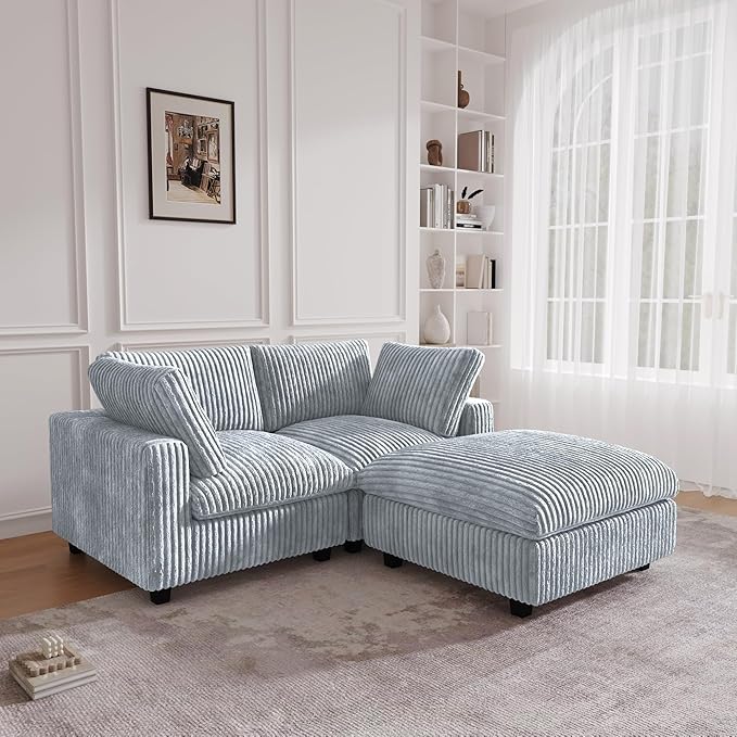 JACH 78.74" Love Seat Sectional Couches, Convertable Modular Sofa with Chaise Ottoman, Modern Deep Seat Couch, Sofa Covers Washable, Minimalist Plush Sofas for Living Room, Apartment, Light Grey