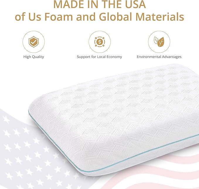 Standard Bed Pillow Size-Memory Foam Made in USA-for Side, Back and Stomach Sleepers, Neck Support with Washable & Removable Cover, Medium Soft, 1 Pack, White 4 Pound