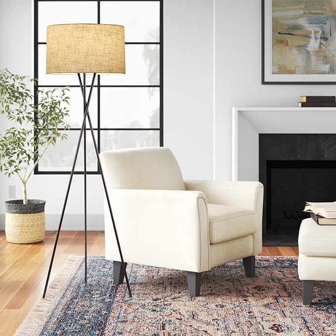 Kira Home Sadie 60" Modern Tripod LED Floor Lamp + 9W Bulb (Energy Efficient/Eco-Friendly), Honey Beige Drum Shade, Oil Rubbed Bronze Finish