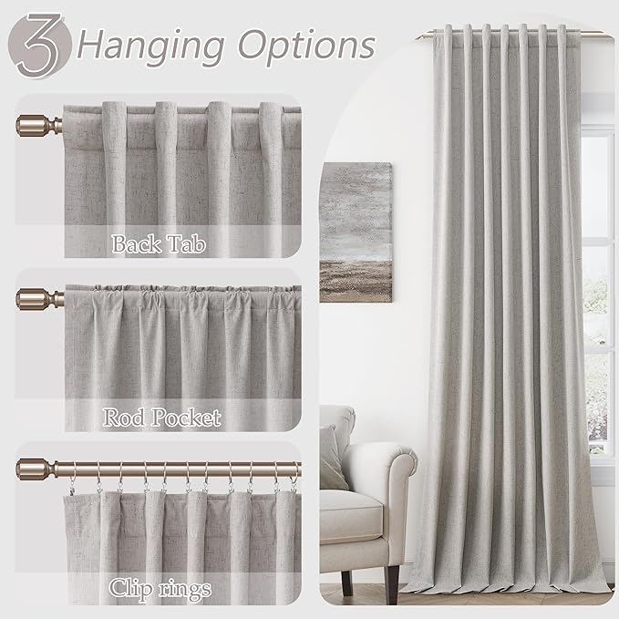 Guken Sliver Blackout Curtains 84 Inch Length 2 Panels Set for Living Room Bedroom Back Tab Thermal Insulated 100% Black Out Linen Drapes Room Darkening Window Curtains 84 Inches Long Sliver