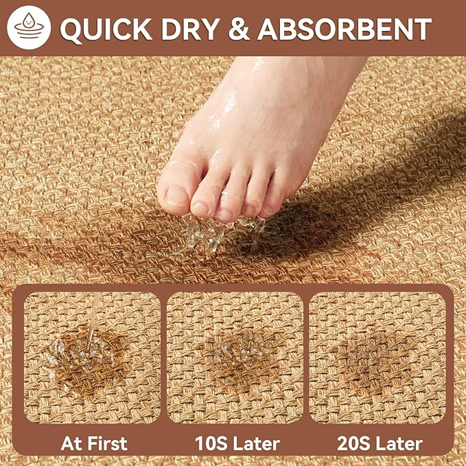 Bath Mat Bathroom Rugs Non Slip Washable, Soft Jute-Like Ultra Thin Bath Mats, Rubber Backing Super Absorbent Quick Dry Thin Bath Rug Shower Mat Fit Under Door Bathroom Tub Floor, Brown 20"x32"