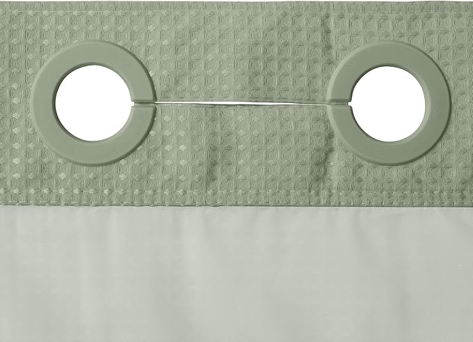 River Dream Sage Green Heavyweight No Hooks Required Shower Curtain with Snap in Liner - Dotted Waffle Weave,Hotel Grade,Spa Like Bath Curtain,71W x 74H