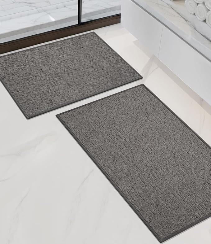 chakme Bathroom Rug Sets 2 Piece, Ultra Thin Bath Mat Quick Dry Bath Mat Set, Absorbent Bath Mat for Bathroom Non Slip Machine Washable, (Dark Grey, 2 Piece)
