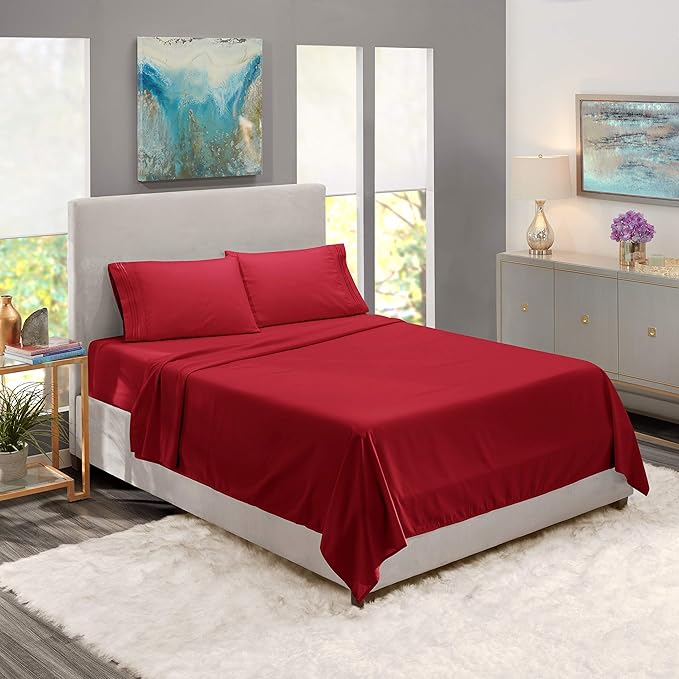 Nestl Full XL Sheet Set - Luxury 1800 Ultra-Soft Microfiber Full Extra Long Bed Sheets - Double Brushed - Deep Pockets - Easy Fit - 4 Piece Set - Bedding Sheets & Pillowcases (Full XL, Burgundy Red)