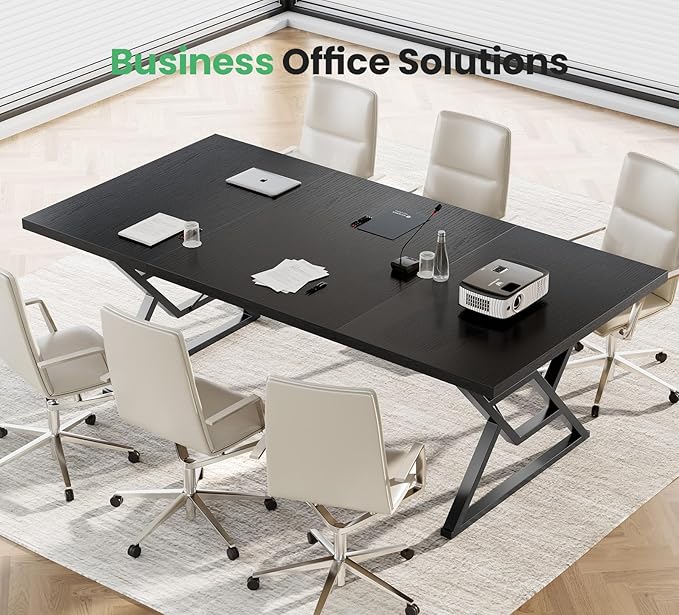 63" Large Executive Desk - Computer Office Desk Workstation, Modern Business Writing Table with Sturdy Metal Legs for Home Office (Black/Black)