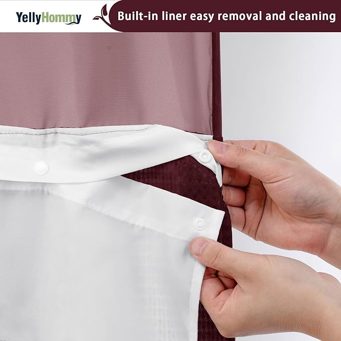 YellyHommy No Hook Shower Curtain with Snap in Liner Set Less Time Waffle Shower Curtain for Bathroom 75" L x 72" W Burgundy
