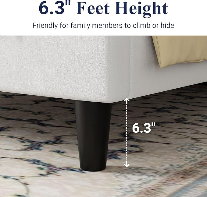 Allewie King Bed Frame/Velvet Upholstered Bed Frame with Vertical Channel Tufted Headboard/Strong Wooden Slats/Platform Bed Frame/Mattress Foundation/Box Spring Optional/Easy Assembly/White