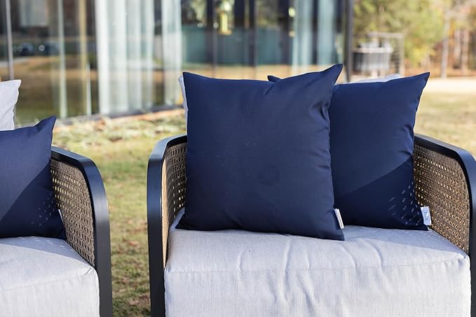 RSH DECOR: Sunbrella Square Throw Pillows Set of 4 | 20" x 20" | Water and Fade-Resistant Performance Fabric | Outdoor Pillow Covers with Down-Alternative Inserts | Canvas Navy Blue