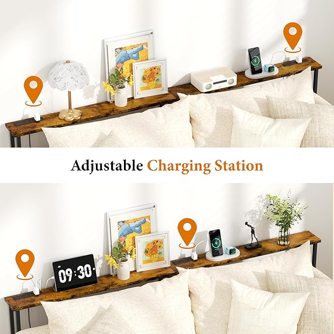 GRLEAF 39" Narrow Console Sofa Table with Built-in Power Strip (4 AC Outlets & 4 USB Ports) – 4.9ft Power Cord, Metal Frame, Easy Assembly, Ideal for Behind Couch, Hallway, and Office | Rustic Brown