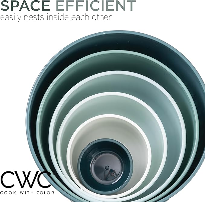 COOK WITH COLOR Prep Bowls with Lids- Wide and Deep Nesting Plastic Small Mixing Bowl Set with Lids, 12 Piece Set - Deep Bowls, Teal