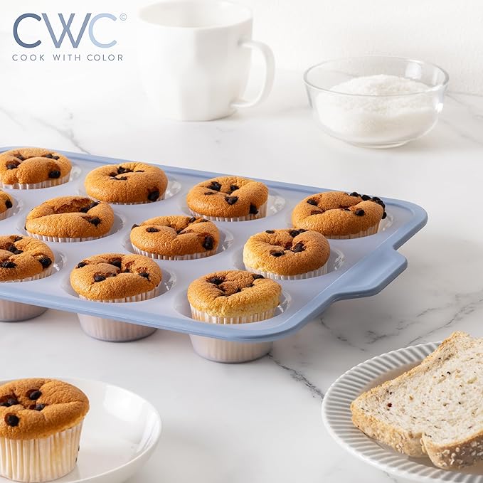 COOK WITH COLOR 17 Pc. Silicone Baking Pan Set - Non-Stick & Easy Clean Silicone Muffin Pans for Baking with Sturdy Metal Frame for Stability, Flexible Cake Molds, Includes Measuring Cups and Spoons