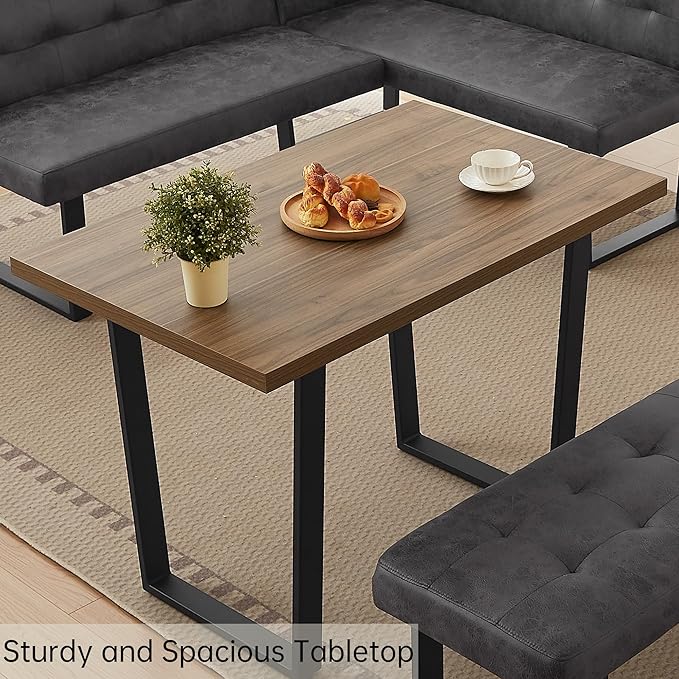 3-Piece Corner Dining Table Set with Bench, 70 Inch Space-Saving Breakfast Nook for Kitchen & Dining Room(Walnut Table & L-Seat Grey Bench)