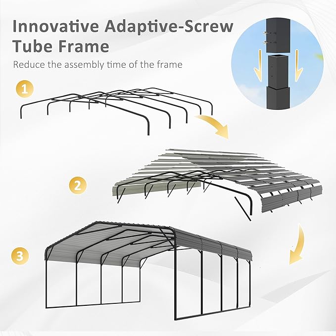 VEIKOU 20'x20' Metal Carport, Heavy Duty Car Port with Steel Panels, Carport with Innovative Assembly Structure, Carports for Car, Boat, Truck