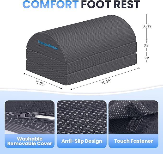 Foot Rest for Under Desk at Work, Gaming Accessories Foot Stool with 3 Adjustable Heights & Washable Cover, Comfortable Office Desk Accessories, Footrest for Office, Home and Car (Gray)