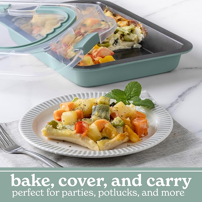 Country Kitchen Baking Pans Set - 10 Piece Non-Stick Cake Pans with Carry Lids for Easy Storage & Travel, Perfect for Parties - Stackable, Sage