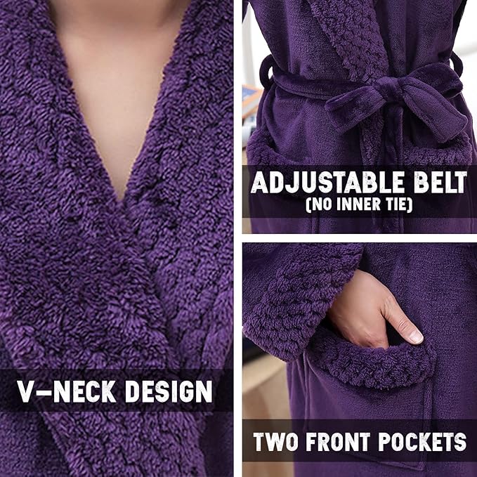 Hellomamma Long Bath Robe for Womens Plush Soft Fleece Bathrobes Nightgown Ladies Pajamas Sleepwear Housecoat
