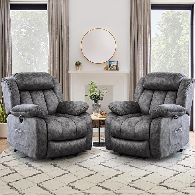 Power Lift Recliner Chair for Elderly with Heated and Massage, Adjustable Lift Chair Recliner, USB Port, Side Pocket, Plush Fabric, Grey