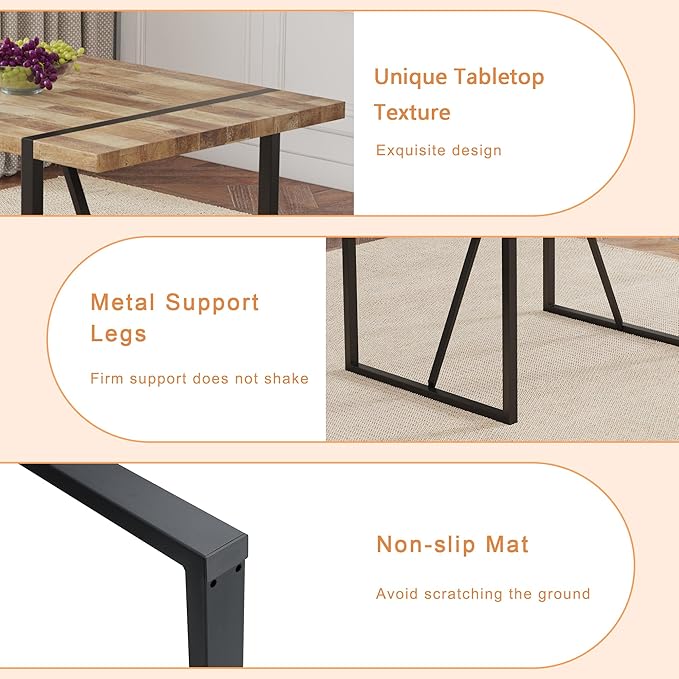 Dining Table Set for 4，Dinner Table Set for 4，55'' Kitchen Table and PU Leather Chairs Set of 4, 5 Piece Dining Table Set for Kitchen Dining Room