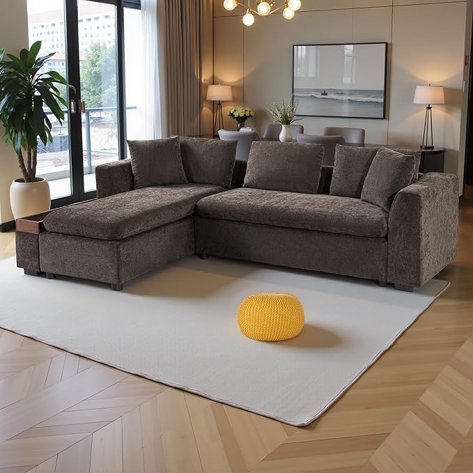 93.7" Sectional Couch, Upholstered Modular Sofa L Shaped Couch with Storage Compartment, Sectional Couches for Living Room and Office, Brown