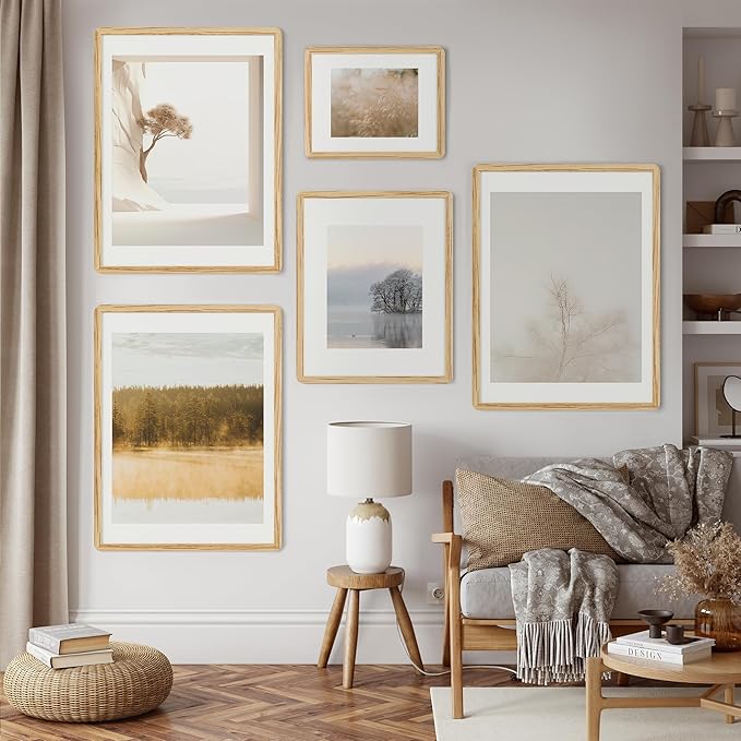 16 x 20 Picture Frame - Solid Oak Wood 16x20 Poster Frame, 16''x20'' Picture Frame With Mat For 11x14, Tempered Glass and Hanging Hardware Included, 20 x 16 Wall Art Wood, Natural Oak