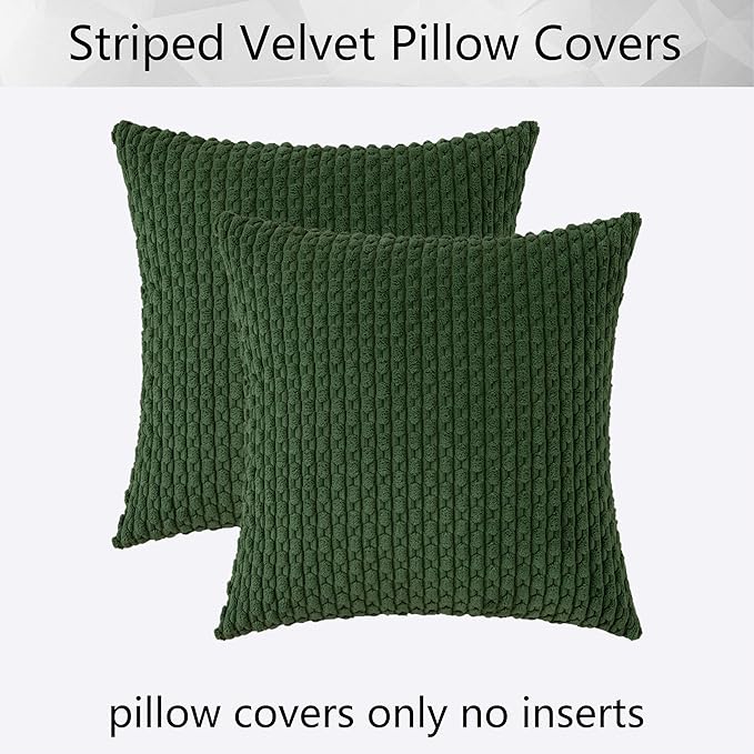Kevin Textile Pack of 2 Corduroy Decorative Throw Pillow Covers 26x26 Inch Soft Boho Striped Pillow Covers Modern Farmhouse Home Decor for Spring Sofa Living Room Couch Bed Dark Green