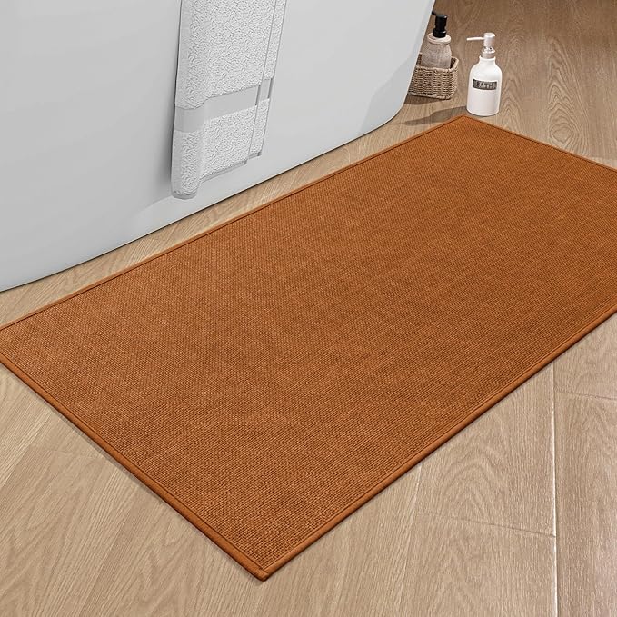 chakme Bathroom Rugs Mat 47x24, Ultra Thin Non Slip Bath Mat Large Quick Dry Absorbent Bath Mat for Bathroom, (Orange, 47"x24")