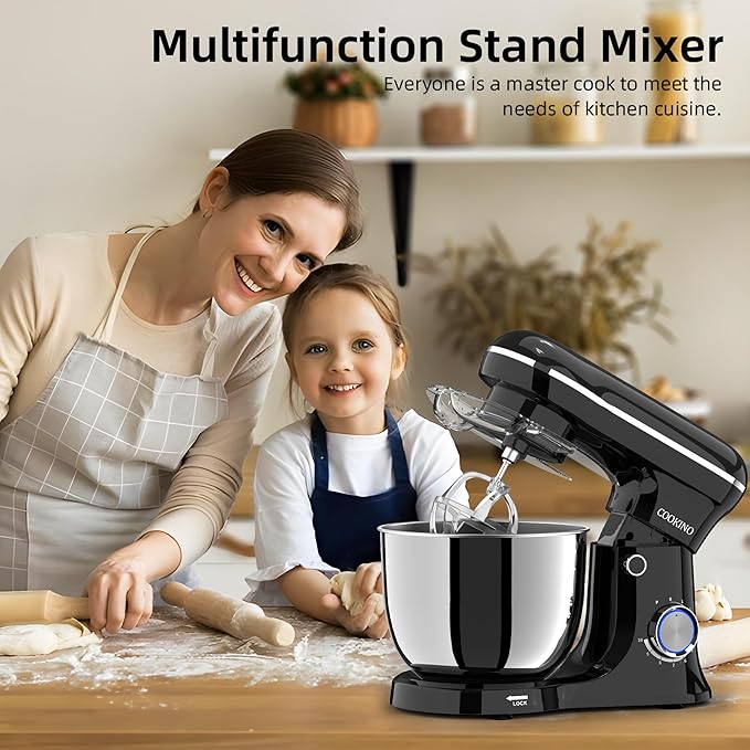 Electric Stand Mixer,10 Speeds Tilt-Head Food Mixer, 3-IN-1 Kitchen Mixer for Daily Cooks with 6 QT Bowl,Dough Hook, Beater, Whisk (Onyx Black)
