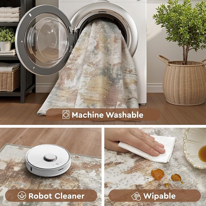 tchdio Area Rug 5x7 Rugs for Living Room- Abstract Soft Living Room Rug-Non Slip Carpet-Machine Washable Rug for Bedroom Dining Room Home Office Modern Rugs Light Grey/Brown/Beige