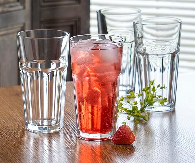 Red Co. Set of 4 Clear Glass 22 Fl Oz Drinking Highball Tumblers for Water, Juice, Beer, Cocktails