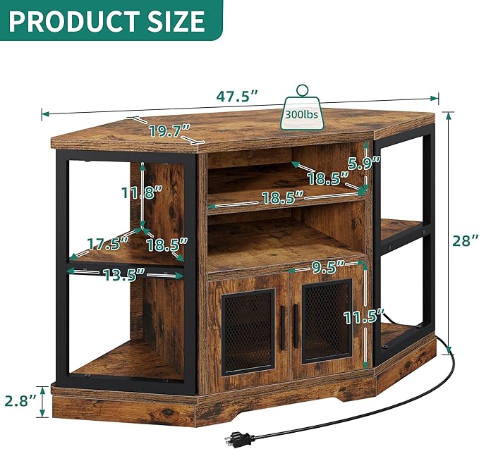 YITAHOME Corner TV Stand for TVs up to 55 Inch with Power Outlet, Modern Farmhouse Entertainment Center, Wood TV Media Console with Storage Cabinets Shelves for Living Room, Retro Brown