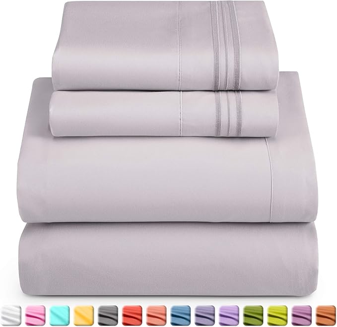 Nestl Split King Sheet Set - 1800 Ultra-Soft Microfiber Bed Sheets - Double Brushed - Deep Pockets - Easy Fit - 5 Piece Set - Bed Sheets & Pillowcases (Split King, Grey Lavender)