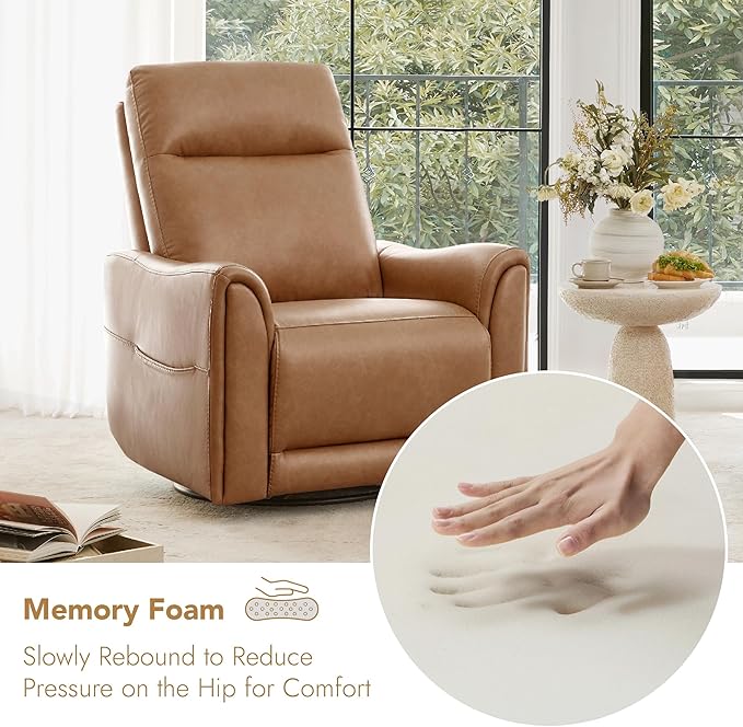 Watson & Whitely Power Recliner Chairs for Adults, Swivel Rocker Recliner Chair with Charging Ports for Living Room, Faux Leather RC011 (Camel)