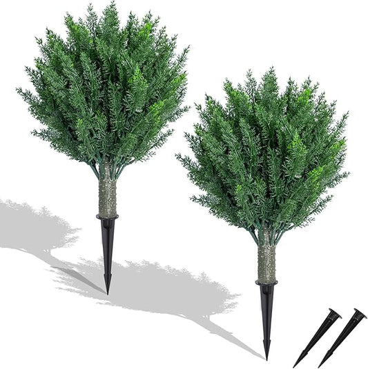 2-Pack Artificial Cypress Topiary Trees:Stake-in UV Resistant & Fade-Proof Topiary with PE Needles for Porch, Garden, Front Yard - Realistic Chartreuse, 20"