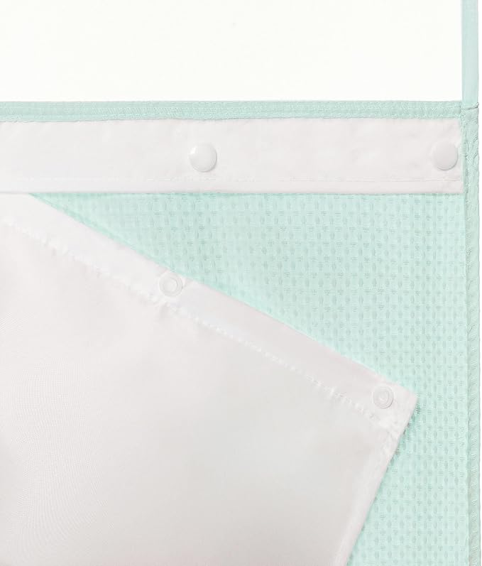 River Dream Heavyweight No Hooks Required Dotted Waffle Weave Shower Curtain with Snap in Liner - 71W x 74H,Hotel Grade,Spa Like Bath Curtain,Misty Blue