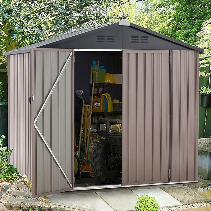 AECOJOY 7' x 7' Metal Storage Shed for Outdoor, Outdoor Storage Shed with Design of Lockable Doors, Utility and Tool Storage for Garden, Backyard, Patio, Outside use.