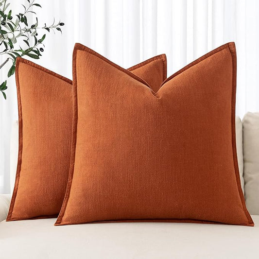 MIULEE Fall Decorative Linen Euro Sham Pillow Covers 24x24 Burnt Orange Boho Farmhouse Neutral Couch Throw Pillows for Bed Pack of 2 Accent Modern Pillowcase Summer Sofa Livingroom Home Decor