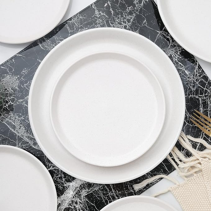 Stone Lain Stoneware Dish Set, 4 Dinner Plates, Albie - Speckled White