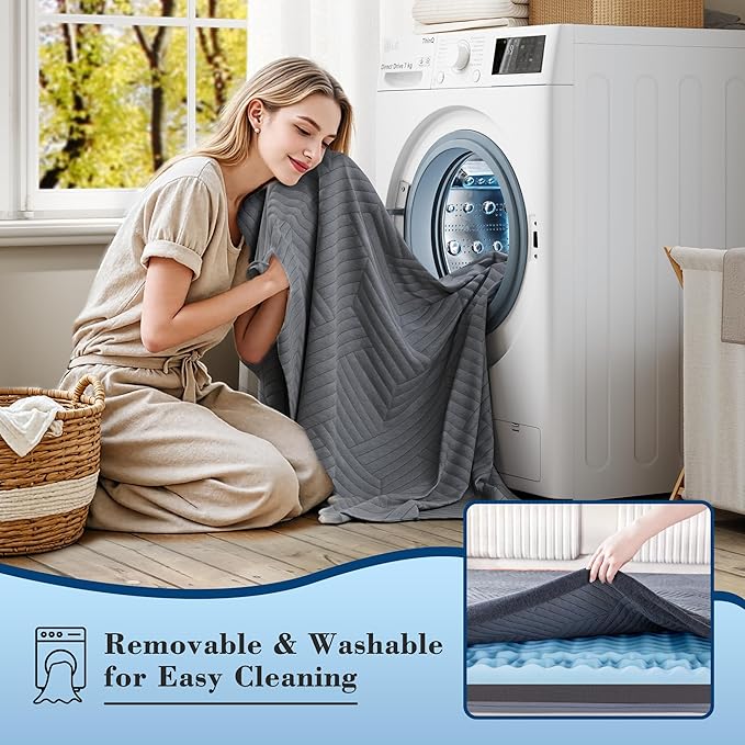 EnHomee Memory Foam Mattress Topper,3 Inch Full Mattress Topper Pressure Relief with Cooling Gel and Removable & Washable Embossed Cover, CertiPUR-US &Oeko-TEX Certified, Grey, Full