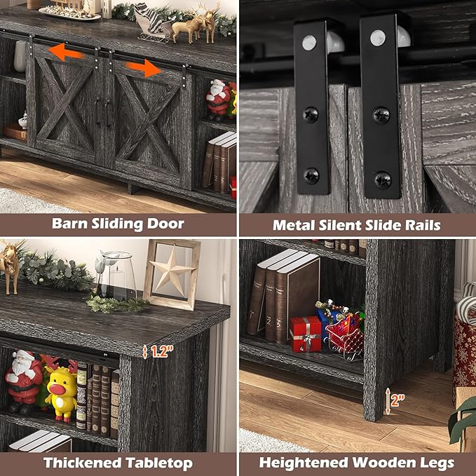 Farmhouse TV Stand for 65 Inch TV with Sliding Barn Door, Rustic Wood Entertainment Center Large Media Console Cabinet Long Television Stands,Console Table and Media Furniture for Living Room(Grey)