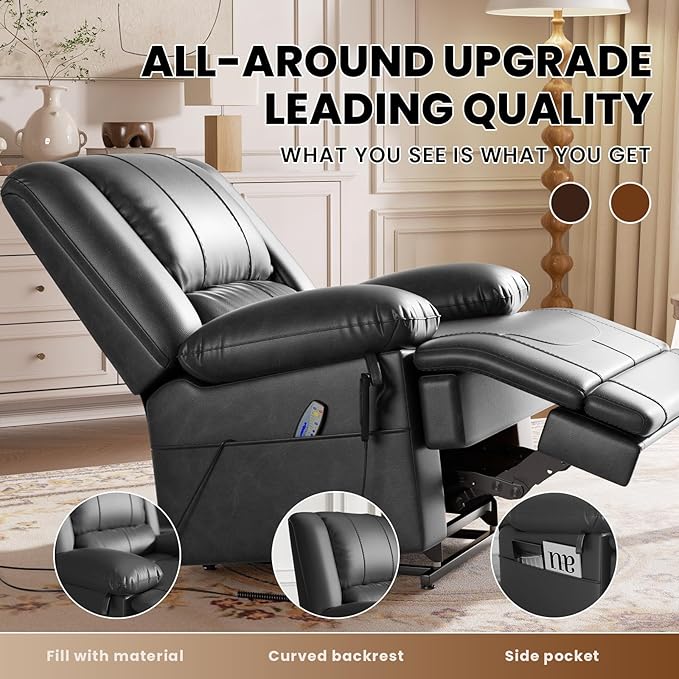 Large Dual Motor Power Lift Recliner Chair with Massage and Heat for Elderly People, Infinite Position,USB Ports and Remote Control,Breathable Leather (Black)