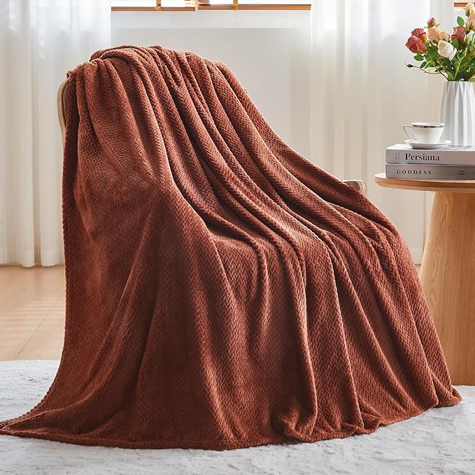 NEWCOSPLAY Super Soft Twin Blanket Coffee Premium Silky Flannel Fleece Leaves Pattern Lightweight Bed Blanket All Season Use (Coffee, Twin(60"x80"))