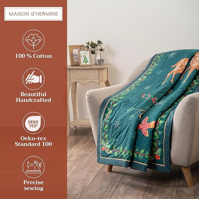 Maison d' Hermine Throw Blanket for Couch Lightweight Soft Warm Breathable Cotton Throw Blankets for Bed Girls Boys Women Men Gifts Sofa Travel Living Room Chair Bedding (50"x60", Hygge Christmas)