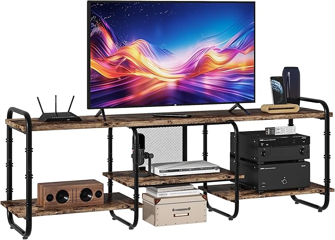 VECELO TV Stands up to 75 Inch,Entertainment Center/Media Console Table with Adjustable Storage Shelves for Living Room/Bedroom