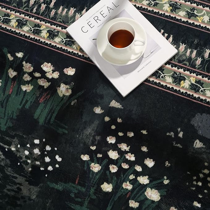 Circle Rug Impressionist-Style Vintage Round Rug 4ft Non Slip Low Pile Small Circular Rug for Bedroom Bathroom Entryway Kids Room Office College Dorm, Green