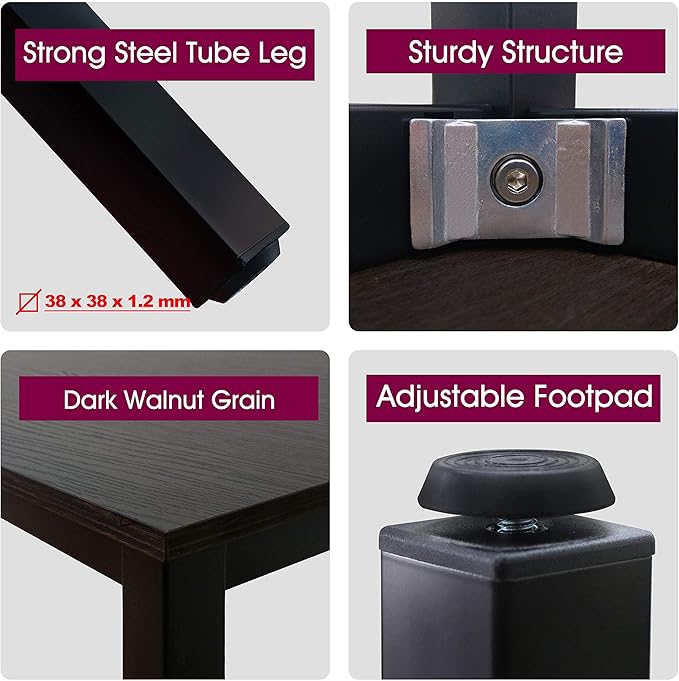 47 inch Large Computer Desk Wood, Modern Simple Style Desk for Home Office, Bedroom, Study Student Writing Desk, Small Spaces, Black Metal Frame, Dark Walnut Top