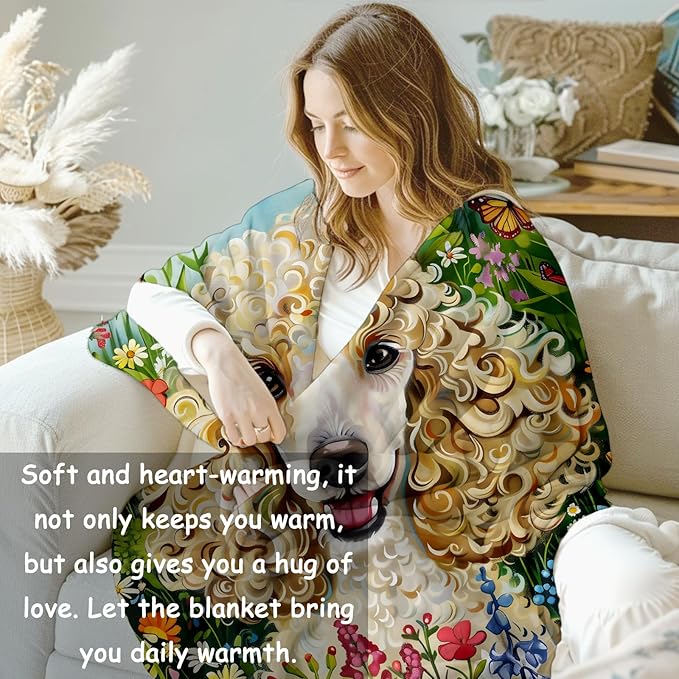 Poodle Flannel Blanket, Poodle Gifts, Poodle Dog-Themed Blanket for Women, Soft Lightweight Throw Blankets for Bed Home Travel Decor 60" x 80"