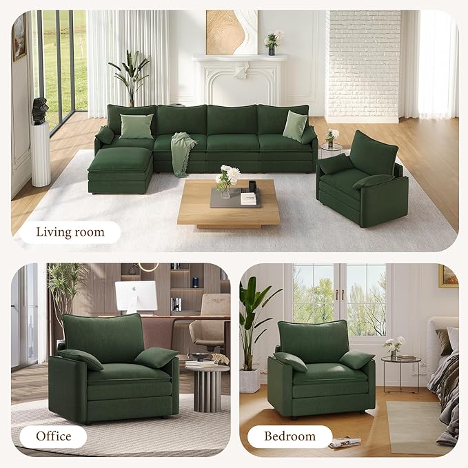 Vesgantti 40" Single Seat Sofa, Comfy Cloud Couch Deep Seat Upholstered Couch Chenille Modern Sofa with Armrest Pillow, Easy Assembly for Living Room, Bedroom and Apartment, Green