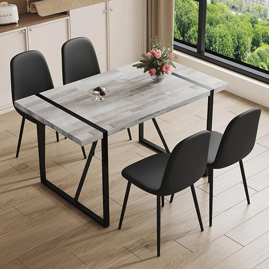 Dining Table Chairs Set for 4, Modern Rectangular Dining Room Table Set Upholstered Dining Chairs 55" Dinner Table Set for Kitchen (Grey Table & Black2 Chairs, 55 inch Table + 4 Chairs)
