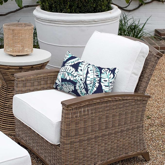Outdoor Lumbar Pillows 12x20 inch, Rectangle Throw Pillows with Inserts, Decorative Lumbar Cushions for Patio Furniture Garden Couch Home Sofa Office Chair, Pack of 2, Baltic Palms White