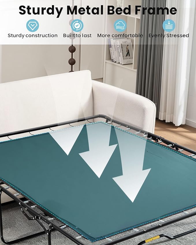 Queen Pull Out Sofa Bed, 2-in-1 Convertible Sleeper Sofa Couch with Memory Foam Mattress, 3-Seater Sofa Bed Queen with Arms for Living Room & Small Spaces, Beige